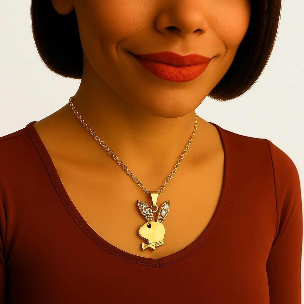 Gold-tone Dazzling Bunny Rabbit-Shaped Pendant Necklace - Women's Jewelry